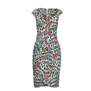 TALBOT RUNHOF Dress Women's 10/40 crepe, no applique's, leopard-print neckline